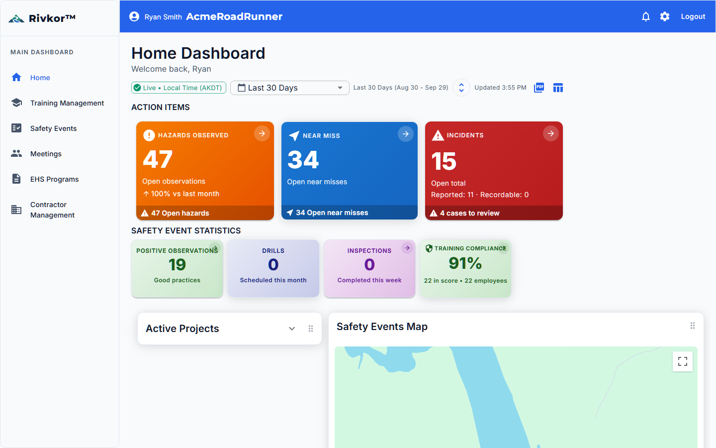 Rivkor home dashboard overview